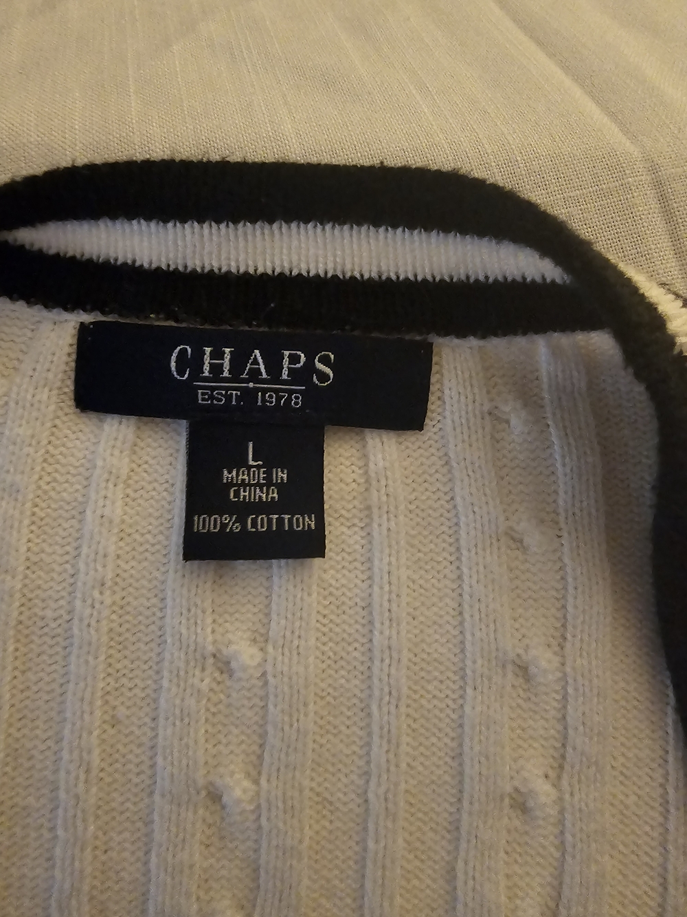 Chaps Cream Cable Knit Cardigan with Black Trim - Picture 2 of 2